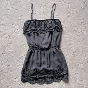 Charcoal Beaded Detail Removable Strap Dress, Juniors Small